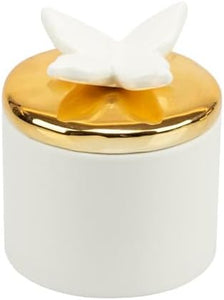Bomboniera matrimonio scatola in porcellana decorata con candela profumata e farfalla bianco e oro harmony PRMT24214