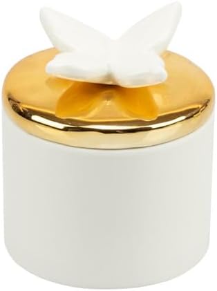 Bomboniera matrimonio scatola in porcellana decorata con candela profumata e farfalla bianco e oro harmony PRMT24214