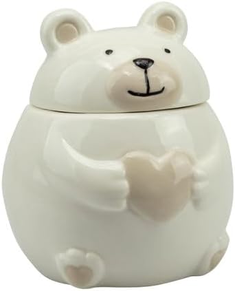 Bomboniera comunione e cresima orsetto con candela profumata in porcellana decorato bianco e tortora harmony PRCM24038