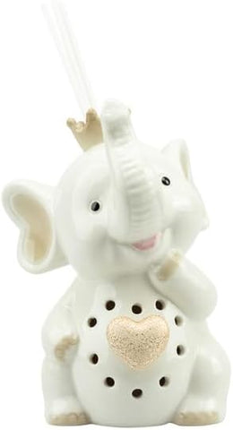 Bomboniera comunione e cresima profumatore a led elefante in porcellana bianco e tortora harmony PRCM24045