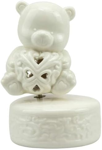 Bomboniera comunione e cresima carillon orsetto traforato in porcellana bianco harmony PRCM24125