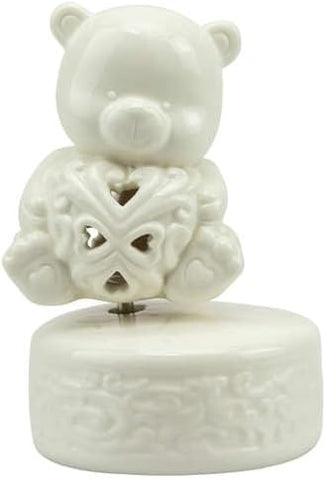 Bomboniera comunione e cresima carillon orsetto traforato in porcellana bianco harmony PRCM24125