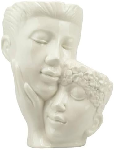 Vaso porta fiori coppia volto in porcellana con decorazione floreale bianco harmony S2552P