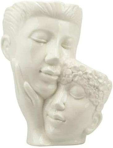 Vaso porta fiori coppia volto in porcellana con decorazione floreale bianco harmony S2552P