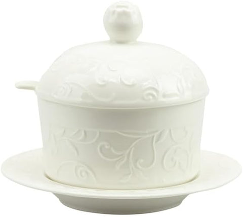 Bomboniera matrimonio formaggiera con piattino in porcellana bianco harmony PRMT24206