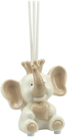 Bomboniera comunione e cresima profumatore elefante con cuore e corona in porcellana bianco e tortora harmony PRCM24043