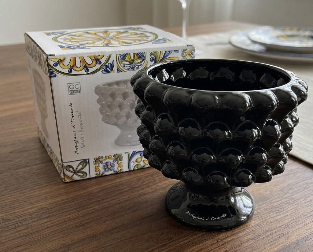 Vaso mezza pigna in ceramica porta fiori soprammobile colorato gic (20 x 18 CM ART 862496, Nero)
