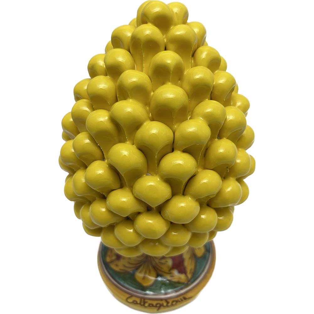 Pigna decorativa in ceramica di Caltagirone dipinta e decorata a mano giallo H 21 cm