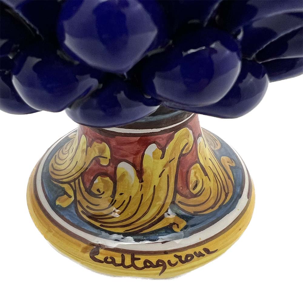 Pigna decorativa in ceramica di Caltagirone dipinta e decorata a mano blu H 21 cm