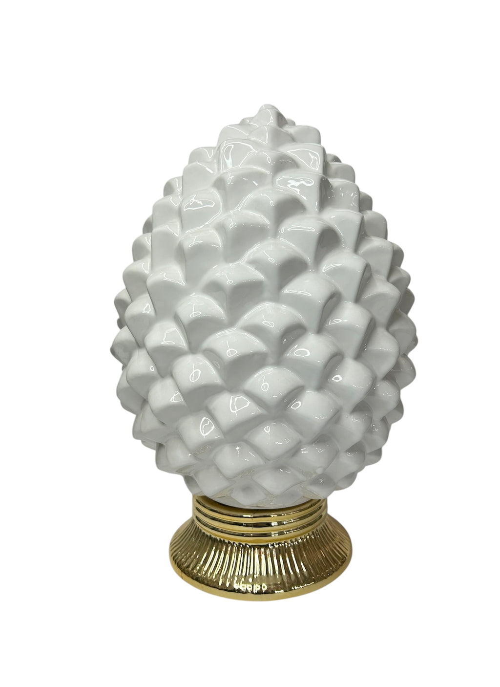 Pigna decorativa in ceramica moderno stile siciliano bianca oro art. s time (H 38,6 CM)