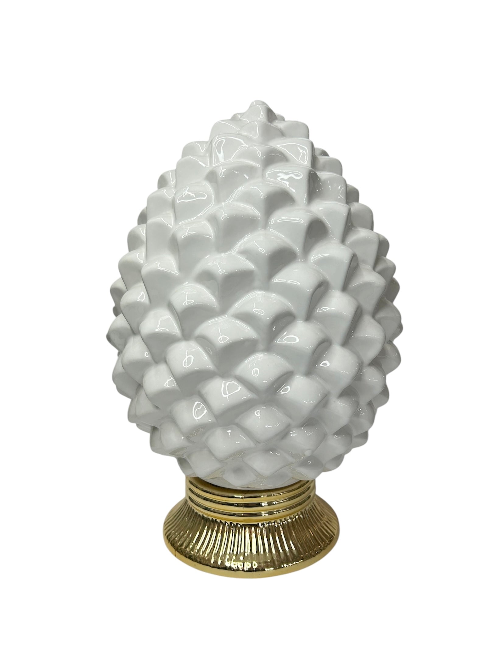 Pigna decorativa in ceramica moderno stile siciliano bianca oro art. s time (H 38,6 CM)