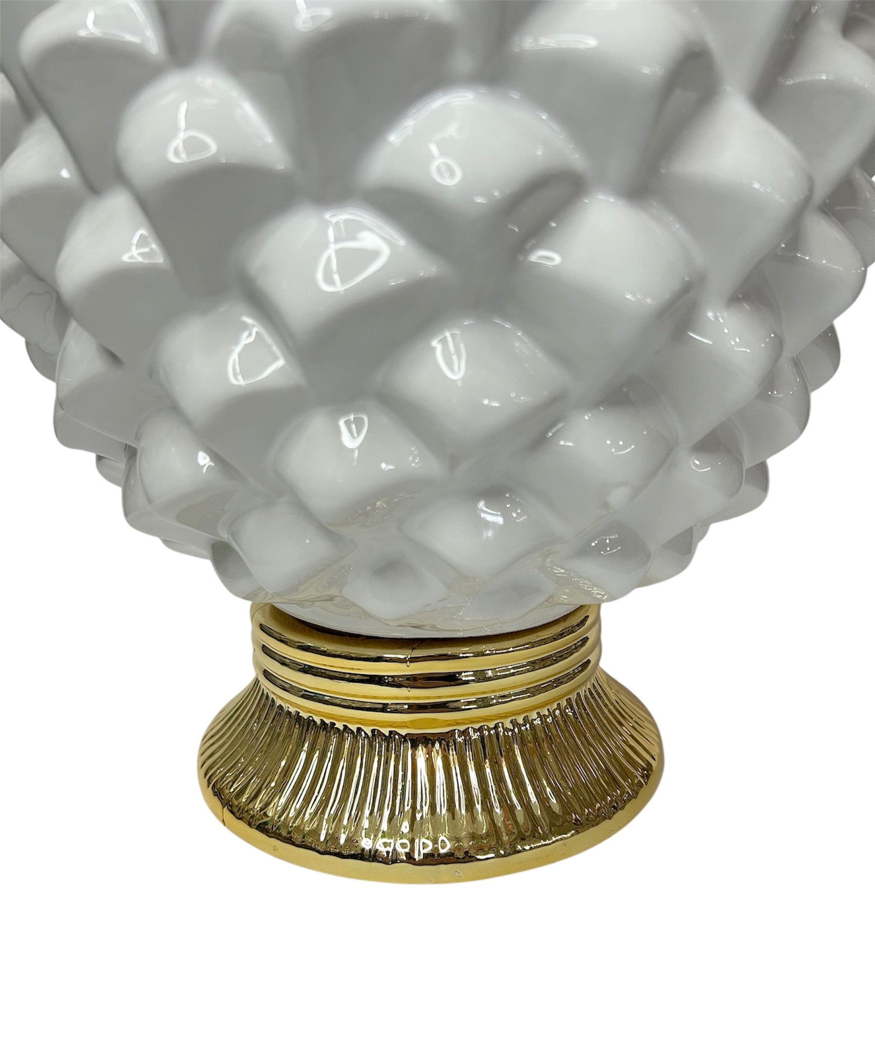 Pigna decorativa in ceramica moderno stile siciliano bianca oro art. s time (H 38,6 CM)