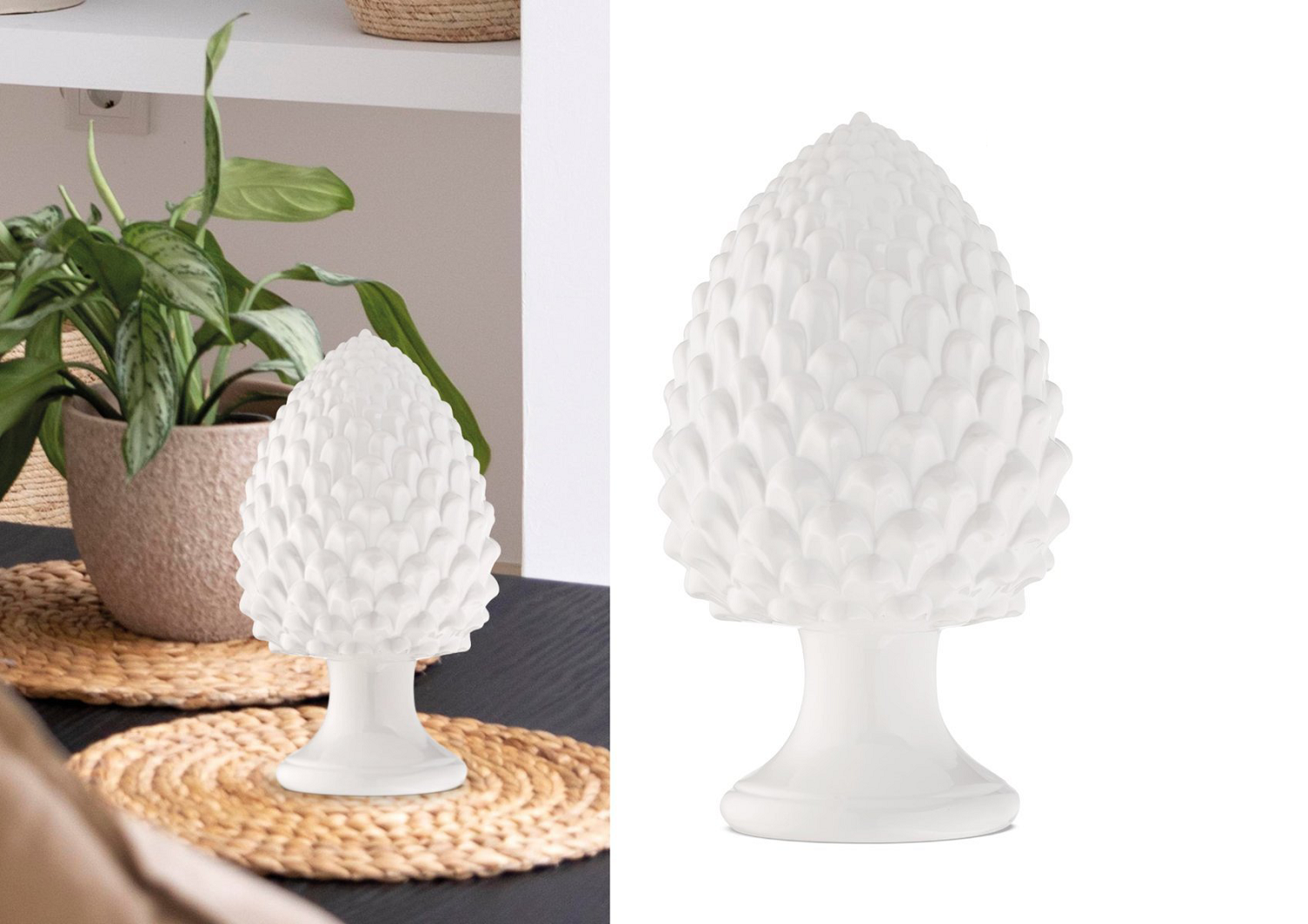 Soprammobile pigna decorativa in ceramica stile siciliano gdm (BIANCO, H 38 CM 24001PW)
