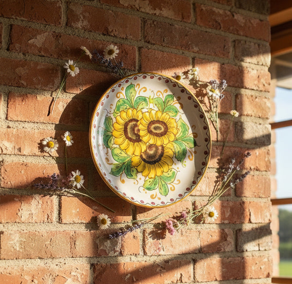 Piatto piccolo in ceramica decorata a mano da ceramisti siciliani girasole art 14