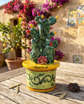 Vasetto piantina ficodindia in ceramica di Caltagirone realizzato a mano art. giallo