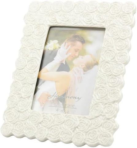 Bomboniera matrimonio portafoto in porcellana bianco decorato con rose harmony PRMT23293