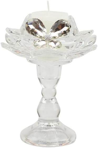 Bomboniera matrimonio elegante porta candela fiore di loto in vetro decorato con farfalla harmony SNVT24212