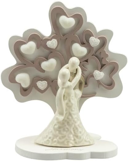Bomboniera matrimonio albero della vita con coppia in porcellana bianco e tortora harmony PRMT24193