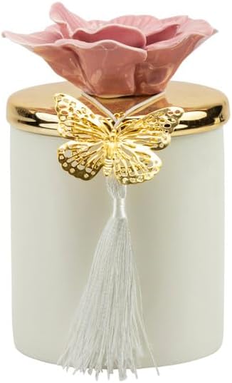 Bomboniera matrimonio scatola in porcellana decorata con candela bianco e oro harmony PRMT24002