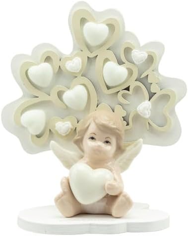 Albero della vita decorato con cuori e angioletto tortora e bianco bomboniera comunione e cresima bambina o bambino Harmony PRCM24192