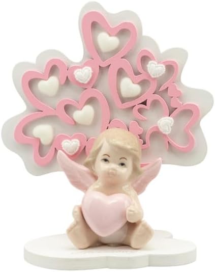 Albero della vita decorato con cuori e angioletto bomboniera battesimo e nascita bambina Harmony PRNB24191
