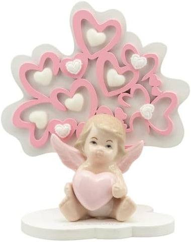 Albero della vita decorato con cuori e angioletto bomboniera battesimo e nascita bambina Harmony PRNB24191
