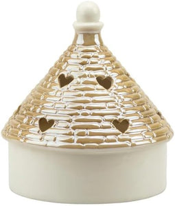 Bomboniera matrimonio trullo con led in porcellana bianco e tortora perla harmony PRMT24141