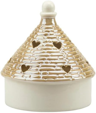 Bomboniera matrimonio trullo con led in porcellana bianco e tortora perla harmony PRMT24141