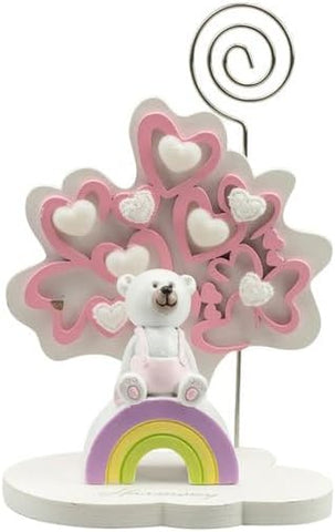 Albero della vita decorato con cuori e orsetto bomboniera battesimo e nascita bambina Harmony RSNB24189