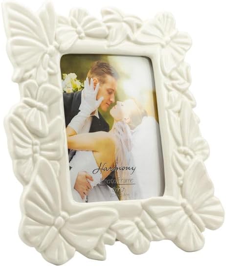 Porta foto con farfalle in porcellana bianco bomboniera per matrimonio, comunione, cresima Harmony S2682P