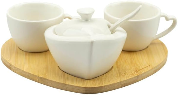 Bomboniera matrimonio set 2 tazzine con zuccheriera in porcellana e bamboo bianco harmony PRMT24011