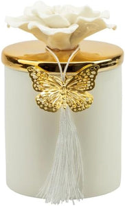Bomboniera matrimonio scatola in porcellana decorata con candela profumata bianco e oro harmony PRMT24004
