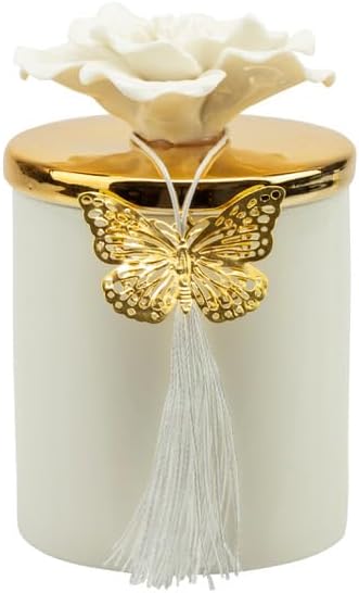 Bomboniera matrimonio scatola in porcellana decorata con candela profumata bianco e oro harmony PRMT24004