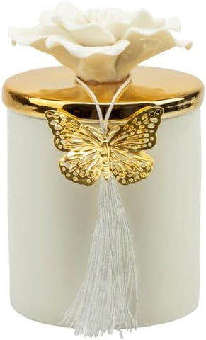 Bomboniera matrimonio scatola in porcellana decorata con candela profumata bianco e oro harmony PRMT24004
