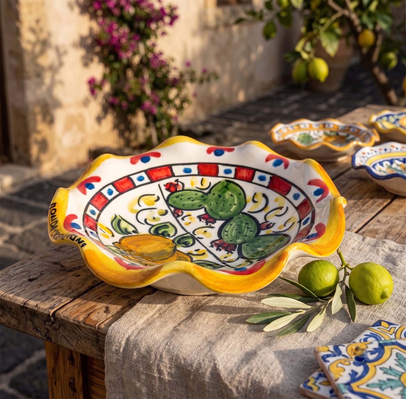Ciotola in ceramica siciliana di Caltagirone decorata a mano art 23