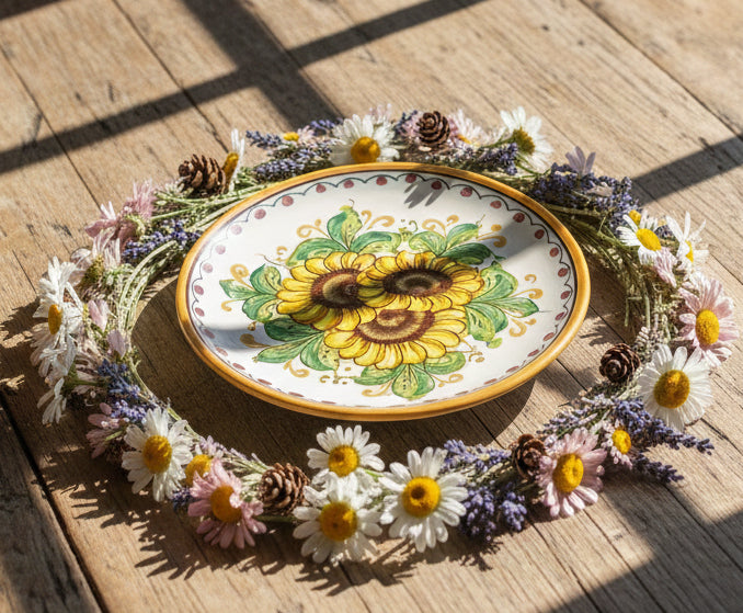 Piatto piccolo in ceramica decorata a mano da ceramisti siciliani girasole art 14