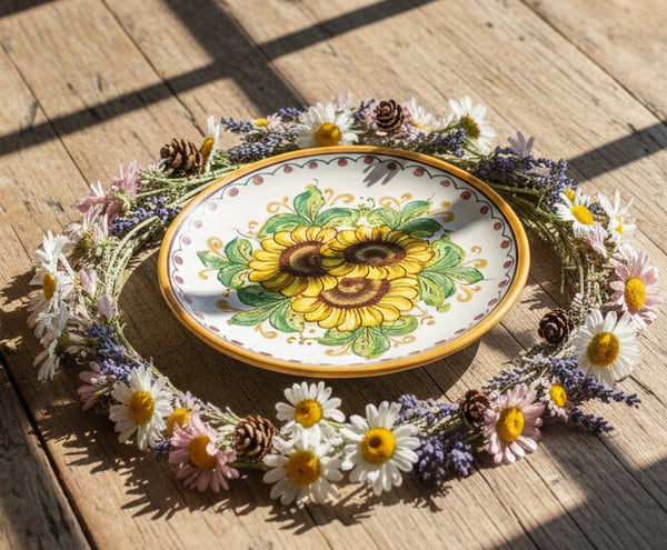 Piatto piccolo in ceramica decorata a mano da ceramisti siciliani girasole art 14