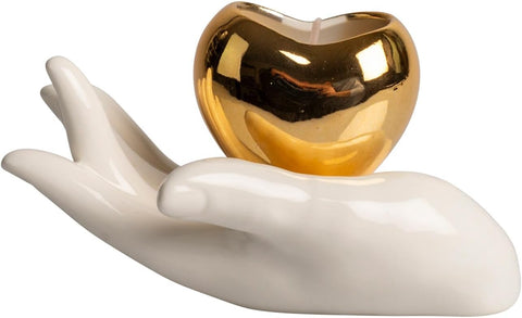 Mano con cuore porta candela in porcellana bomboniera per cresima, comunione, matrimonio, Harmony PRMT25105