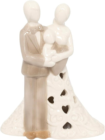 Bomboniera matrimonio con led sacra famiglia in porcellana decorato con cuori harmony PRMT23287