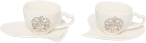 Bomboniera matrimonio set tazzine da caffè con piattino cuore in porcellana bianco decorato harmony PRMT23256