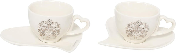 Bomboniera matrimonio set tazzine da caffè con piattino cuore in porcellana bianco decorato harmony PRMT23256