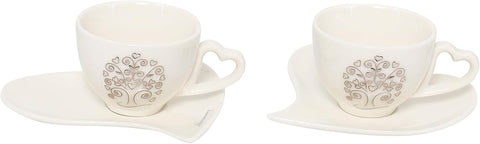 Bomboniera matrimonio set tazzine da caffè con piattino cuore in porcellana bianco decorato harmony PRMT23256