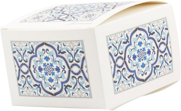 Bomboniera matrimonio bilancia tonda in vetro con decorazione maiolica blu e bianco harmony SNVT24151