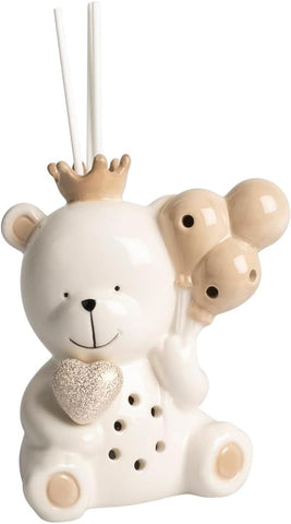 Profumatore orsetto con led in porcellana tortora per nascita, battesimo, comunione, cresima bambino bambina Harmony PRCM25239