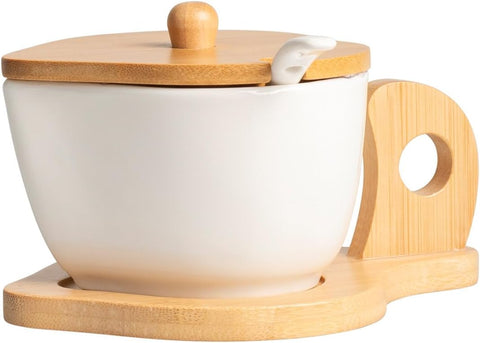 Zuccheriera con cucchiaino in porcellana e bambù bomboniera per matrimonio, regalo Harmony PRMT25224