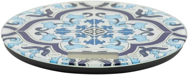 Bomboniera matrimonio bilancia tonda in vetro con decorazione maiolica blu e bianco harmony SNVT24151