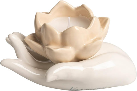 Mano con fiore porta candela in porcellana bomboniera per comunione, cresima, matrimonio Harmony PRMT25104