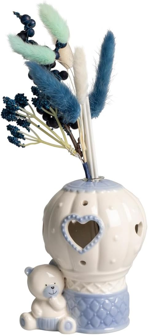 Profumatore led mongolfiera con orsetto decorativo in porcellana bomboniera battesimo e nascita bambino harmony PRNB25237