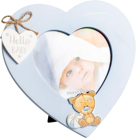 Porta foto in legno a cuore con orsetto bomboniera battesimo e nascita bambino harmony ARNB25217