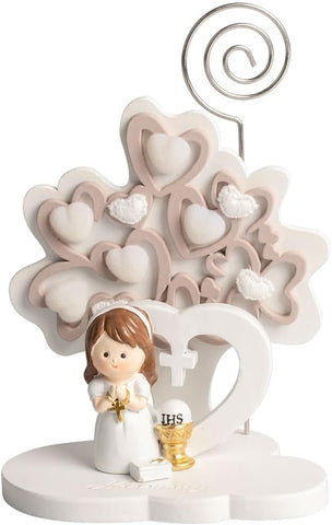 Albero della vita decorato con cuori tortora e bianco bomboniera comunione bambina Harmony RSCM25096